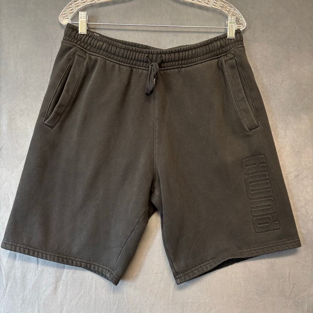 Puma Black Fleece Sweat Shorts Men’s Large Cotton Drawstring Casual Basketball